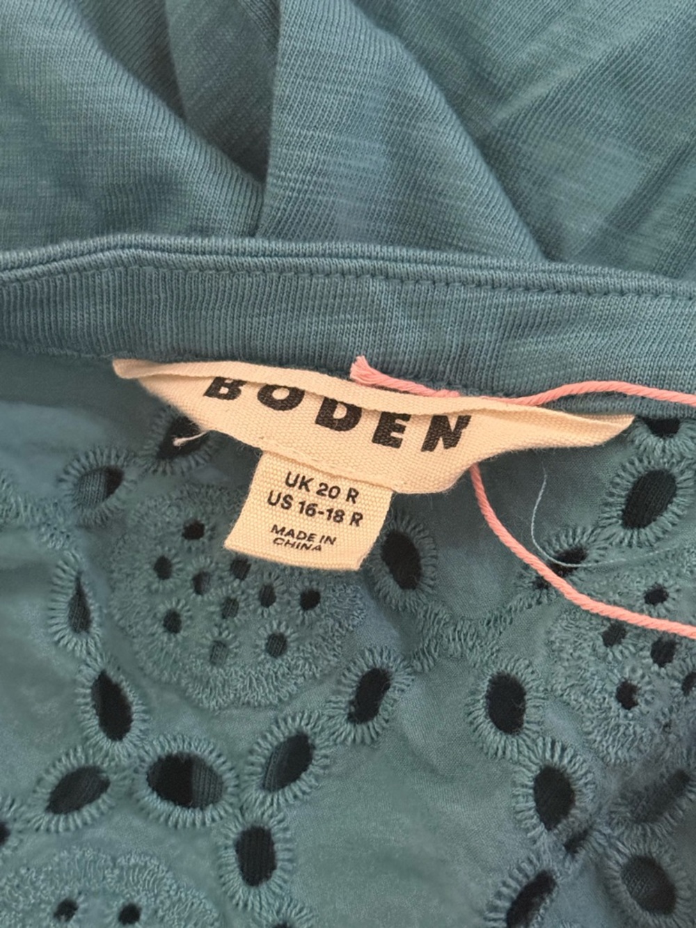 NWT Boden Eden Broderie Jersey Dress Teal Eyelet Tie-Waist Midi Dress 16-18 R - Picture 4 of 11